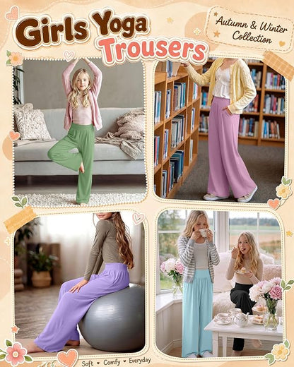 Girls' Wide Leg Pants 5-Pack Stretchy & Comfortable