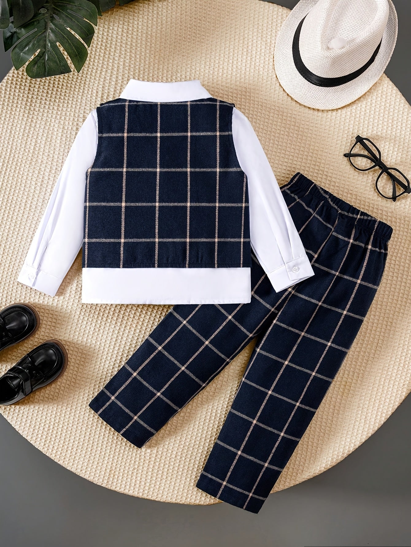 Toddler Boys 3-Piece Gentleman Set Navy Plaid Vest & Trousers