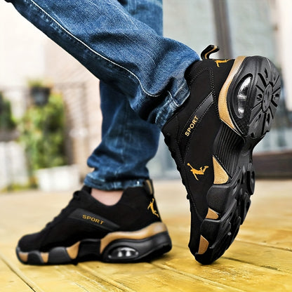 Unisex Low-Top Sneakers with Breathable Mesh & Air Cushion Technology - Comfortable Lace-Up Casual Shoes for Running, Walking, Training - Black & White Design, Synthetic Synthetic Faux Upper, Fabric Lining, All-Season Wear, R - ayq