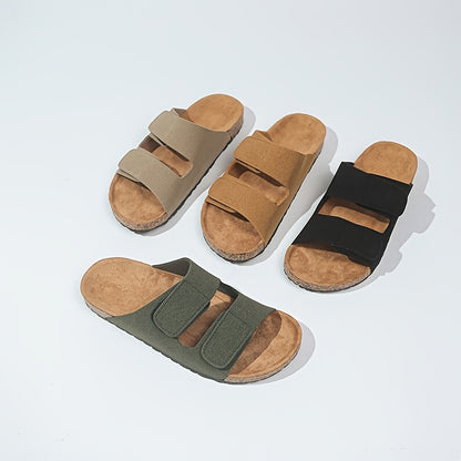 Wide Band PU Flat Slippers with Adjustable Iron Buckle - All Season