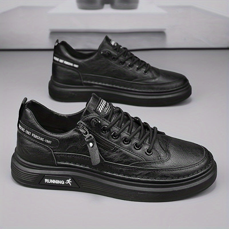 Men's Low-Top Sneakers with Side Zipper - Upper & Cushioned Rubber Sole, Round Toe Casual Lazy-/Shoe for Daily Wear,, Office - Trendy Minimalist Sneakers - ayq
