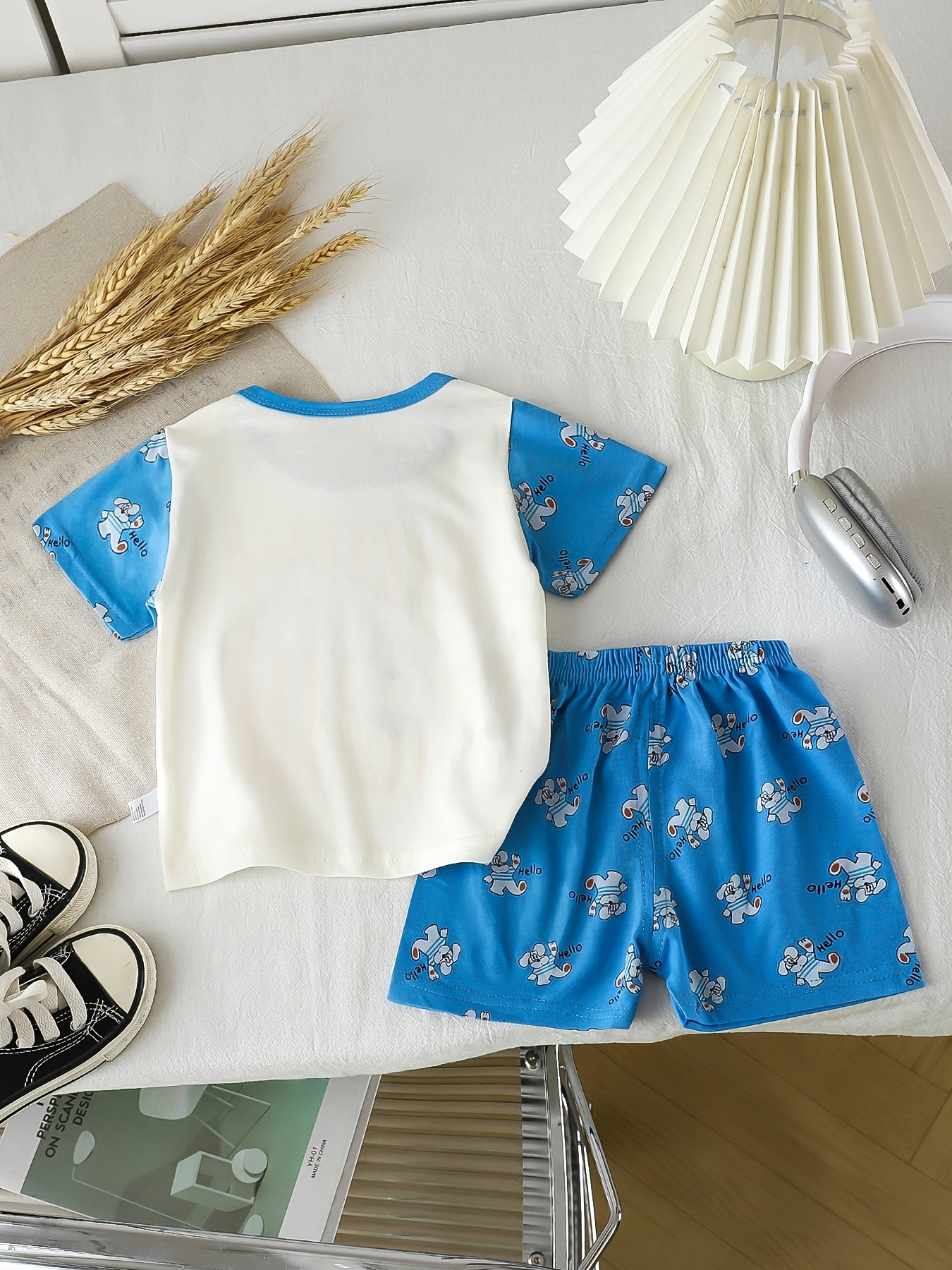 Kids Summer Cotton T-Shirt & Shorts Set with Animal Print