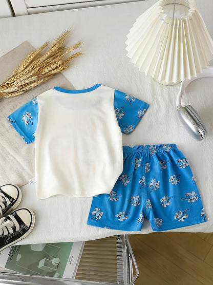 Kids Summer Cotton T-Shirt & Shorts Set with Animal Print