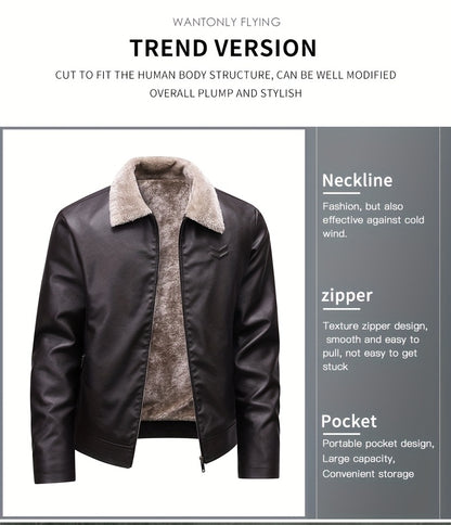 Siji Dou OBM Men's Coat, New Autumn/Winter Fleece-Lined Jacket with Faux Fur Collar, Trendy Casual Jacket for Men