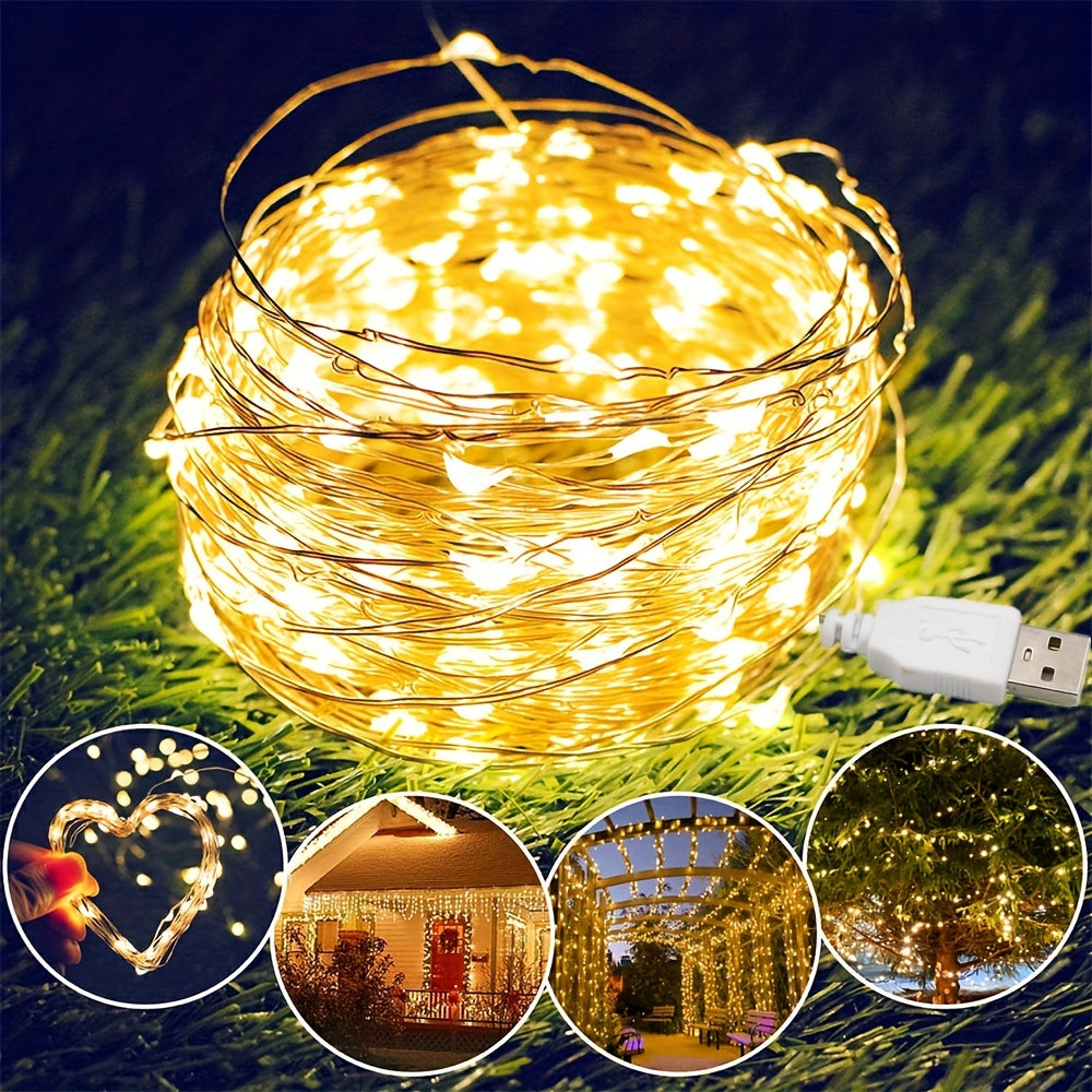 1pc, LED USB Fairy Lights, USB Powered Copper Wire Garland String Lights for Home Wall Room Holiday Party Wedding Festival Indoor Bedroom Table Ramadan Halloween Christmas Decoration, Best for Christmas