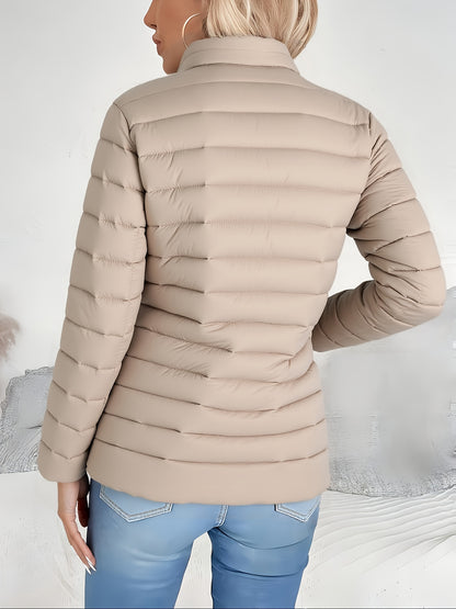 Women's Slim-Fit Quilted Polyester Jacket with High Neck
