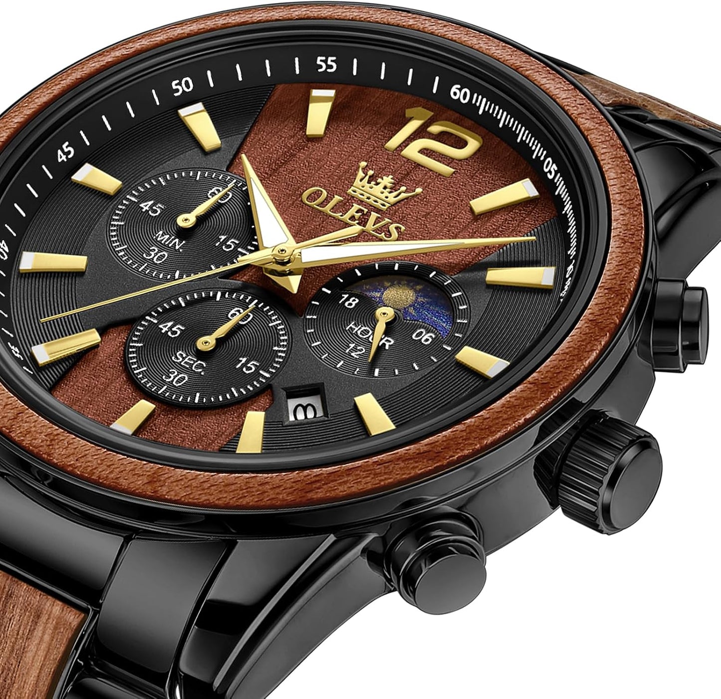 OLEVS Men's Multifunction Quartz Watch with Moon Phase & Silicone Band