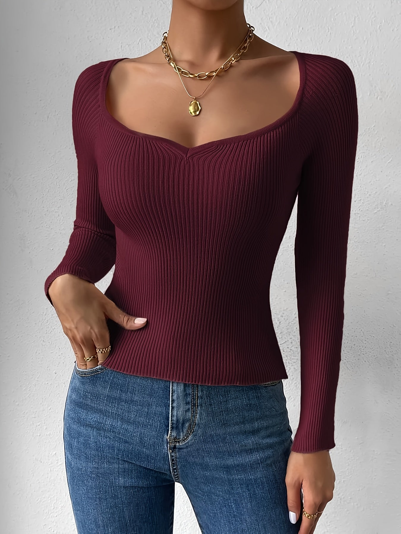 Ladies' Sweetheart Ribbed Sweater