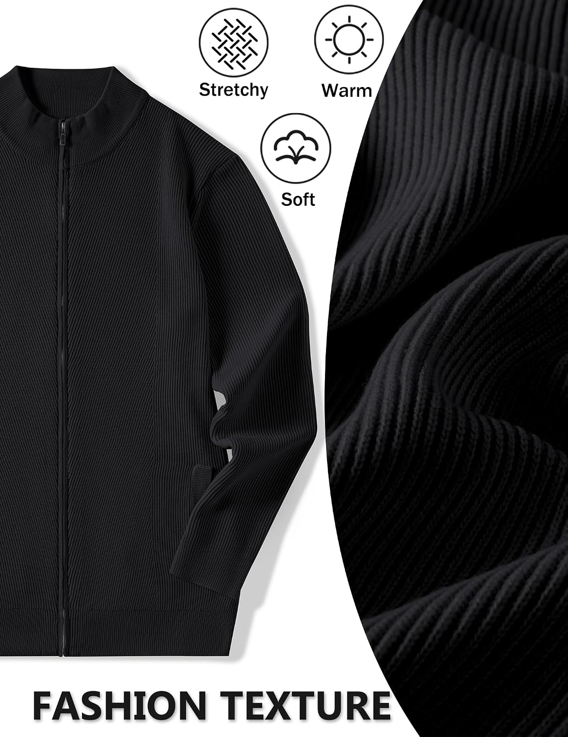 Men's Casual Zip-Up Knitted Cardigan Sweater with Stand Collar