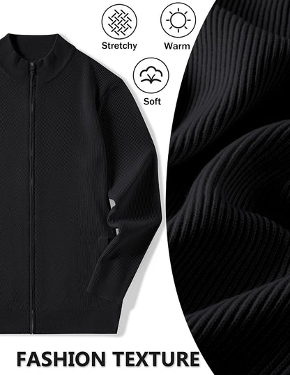 Men's Casual Zip-Up Knitted Cardigan Sweater with Stand Collar