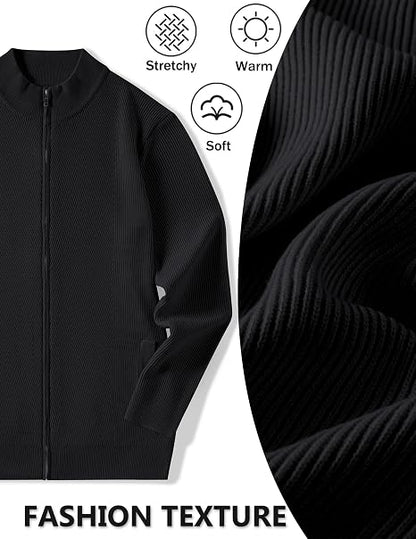 Men's Casual Zip-Up Knitted Cardigan Sweater with Stand Collar