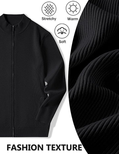Men's Casual Zip-Up Knitted Cardigan Sweater with Stand Collar