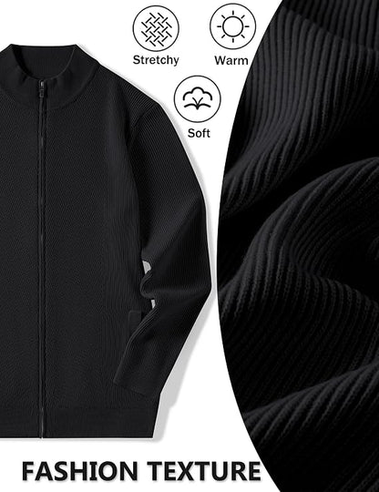 Men's Casual Zip-Up Knitted Cardigan Sweater with Stand Collar