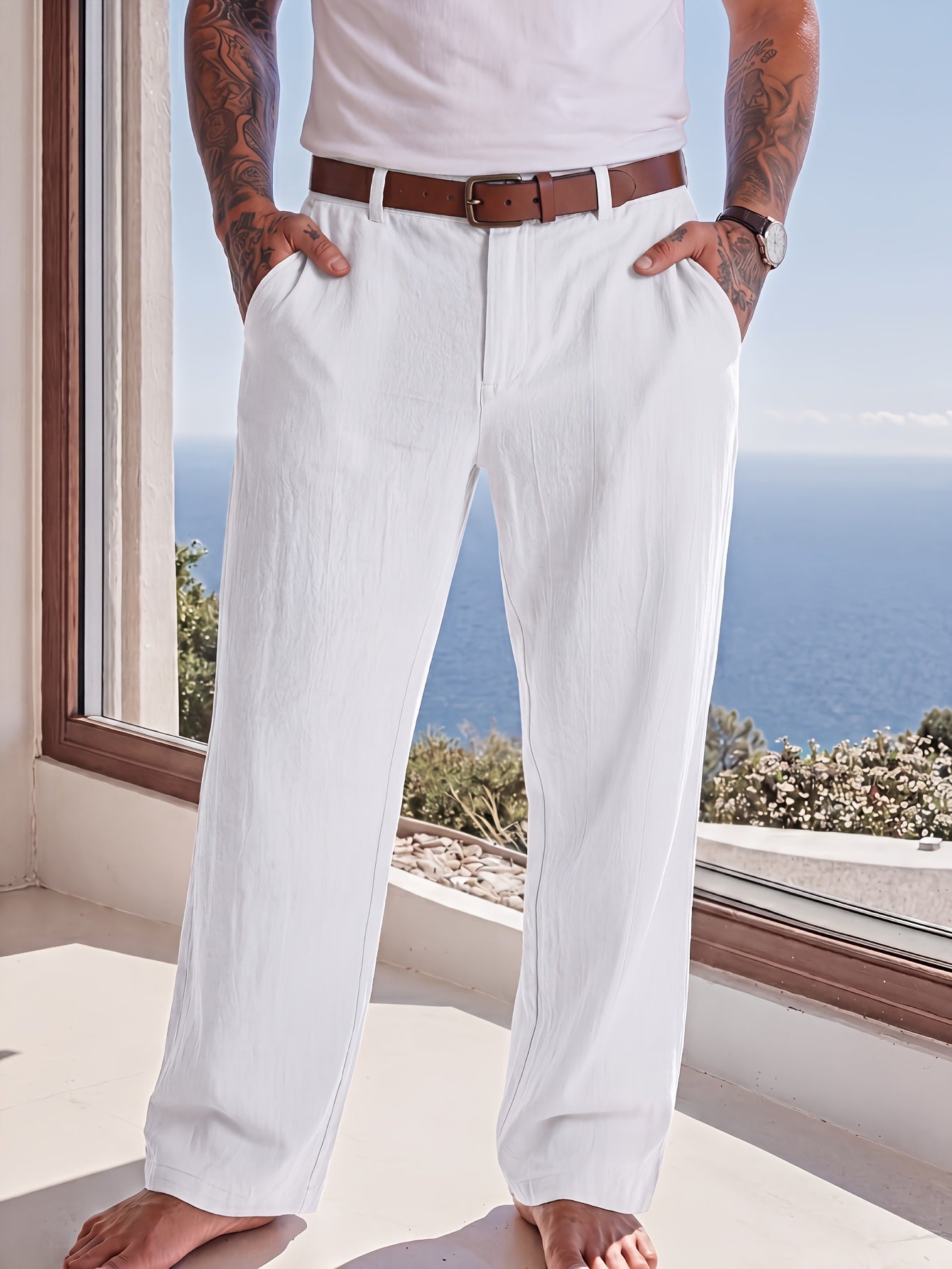 Men's Casual Linen Trousers for Spring and Fall, Straight Fit