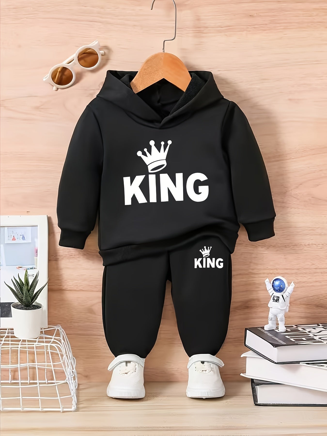 Baby Boy KING Crown Hoodie & Casual Pants Set for Spring Fall