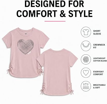 Girls Cotton Blend Short Sleeve Graphic Tee T-Shirt
