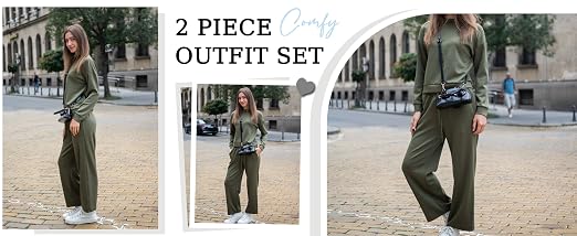 Ekouaer Women's Mock Neck Lounge Set with Wide Leg Pants