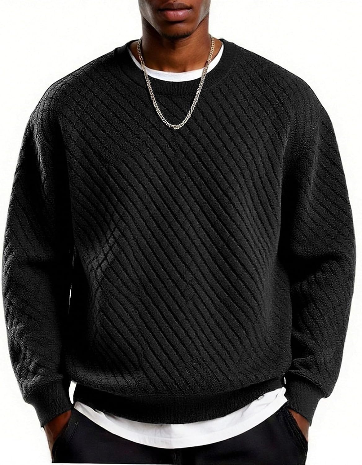 Men's Lightweight Crewneck Sweatshirt with Geometric Texture