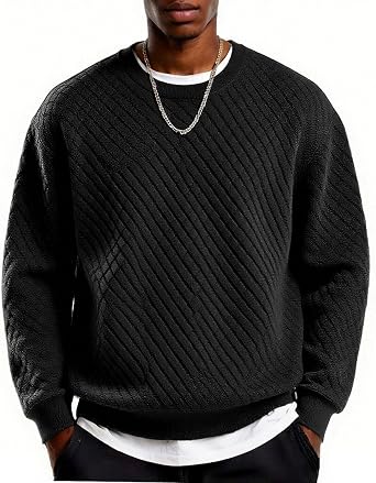 Men's Lightweight Crewneck Sweatshirt with Geometric Texture