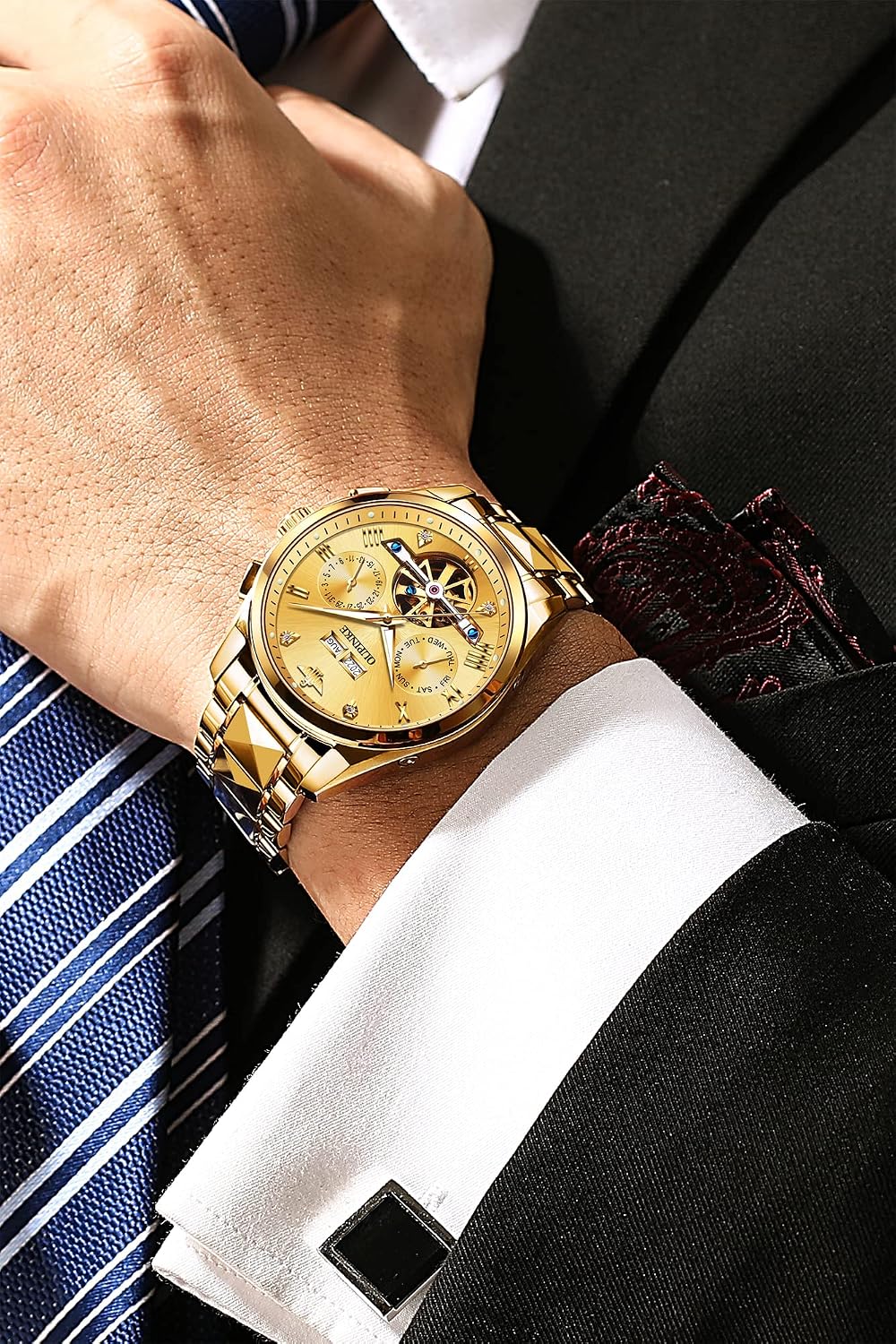 OUPINKE Gold Automatic Men's Dress Watch with Sapphire Crystal