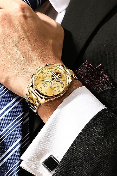 OUPINKE Gold Automatic Men's Dress Watch with Sapphire Crystal