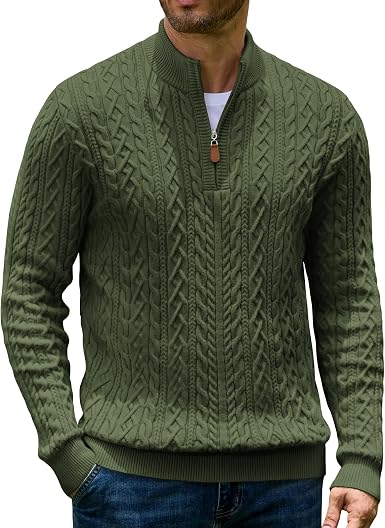 Men’s Quarter Zip Cable Knit Pullover Sweater