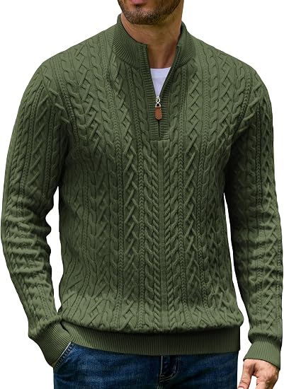 Men’s Quarter Zip Cable Knit Pullover Sweater