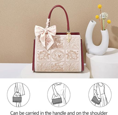 FOXLOVER Medium Vintage Tote Bag for Women Top-Handle Satchel