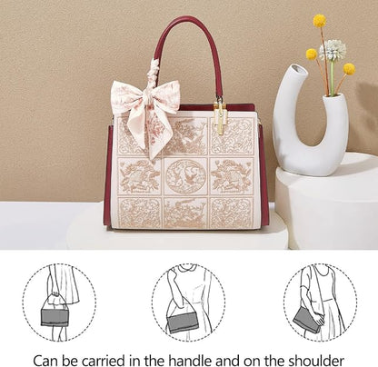 FOXLOVER Medium Vintage Tote Bag for Women Top-Handle Satchel