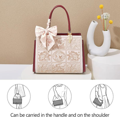 FOXLOVER Medium Vintage Tote Bag for Women Top-Handle Satchel