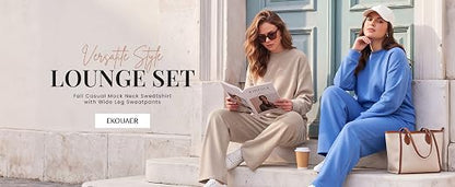 Ekouaer Women's Mock Neck Lounge Set with Wide Leg Pants