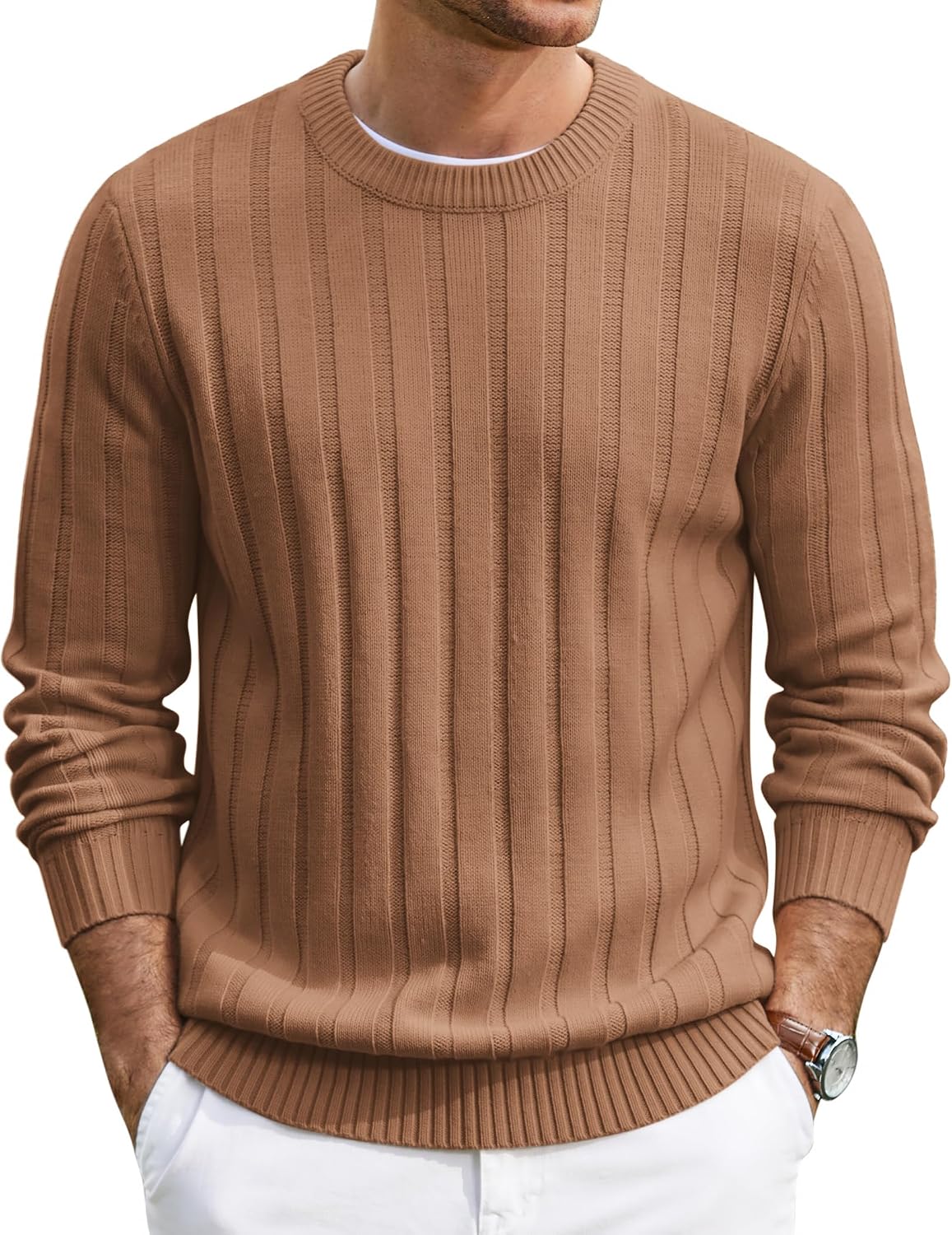 Men's Ribbed Crewneck Pullover Sweater Soft Warm Knit