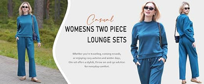 Ekouaer Women's Mock Neck Lounge Set with Wide Leg Pants