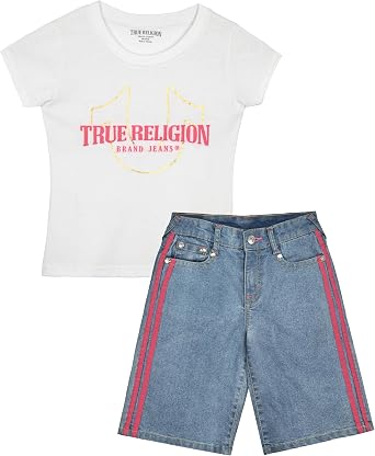 Girls Denim Shorts and Graphic Tee Set for Summer