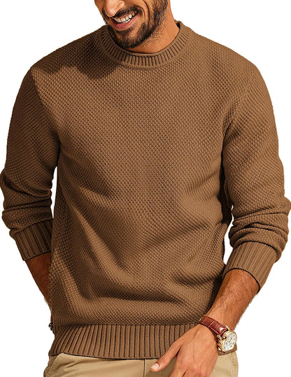 Men's Waffle Knit Crewneck Sweater Textured Pullover