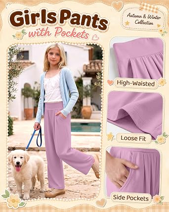Girls' Wide Leg Pants 5-Pack Stretchy & Comfortable