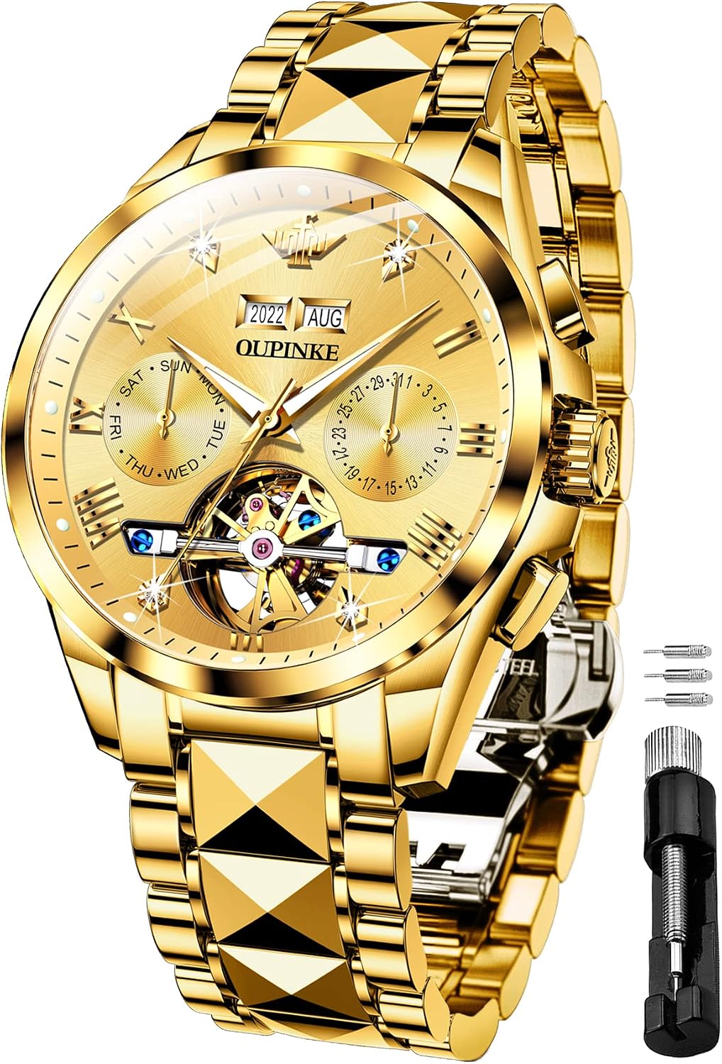 OUPINKE Gold Automatic Men's Dress Watch with Sapphire Crystal