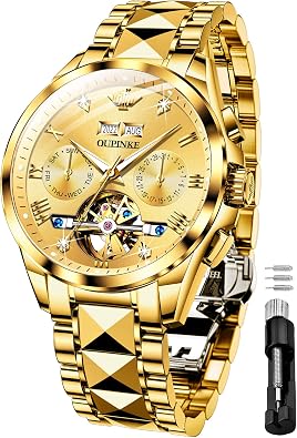 OUPINKE Gold Automatic Men's Dress Watch with Sapphire Crystal