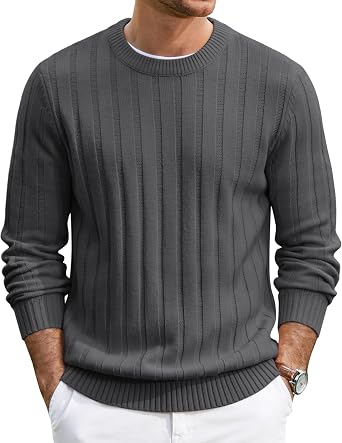 Men's Ribbed Crewneck Pullover Sweater Soft Warm Knit