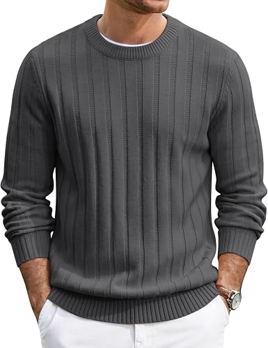 Men's Ribbed Crewneck Pullover Sweater Soft Warm Knit