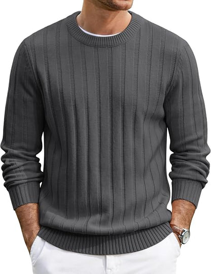 Men's Ribbed Crewneck Pullover Sweater Soft Warm Knit