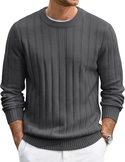 Men's Ribbed Crewneck Pullover Sweater Soft Warm Knit