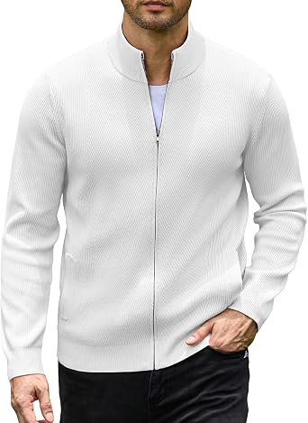 Men's Casual Zip-Up Knitted Cardigan Sweater with Stand Collar