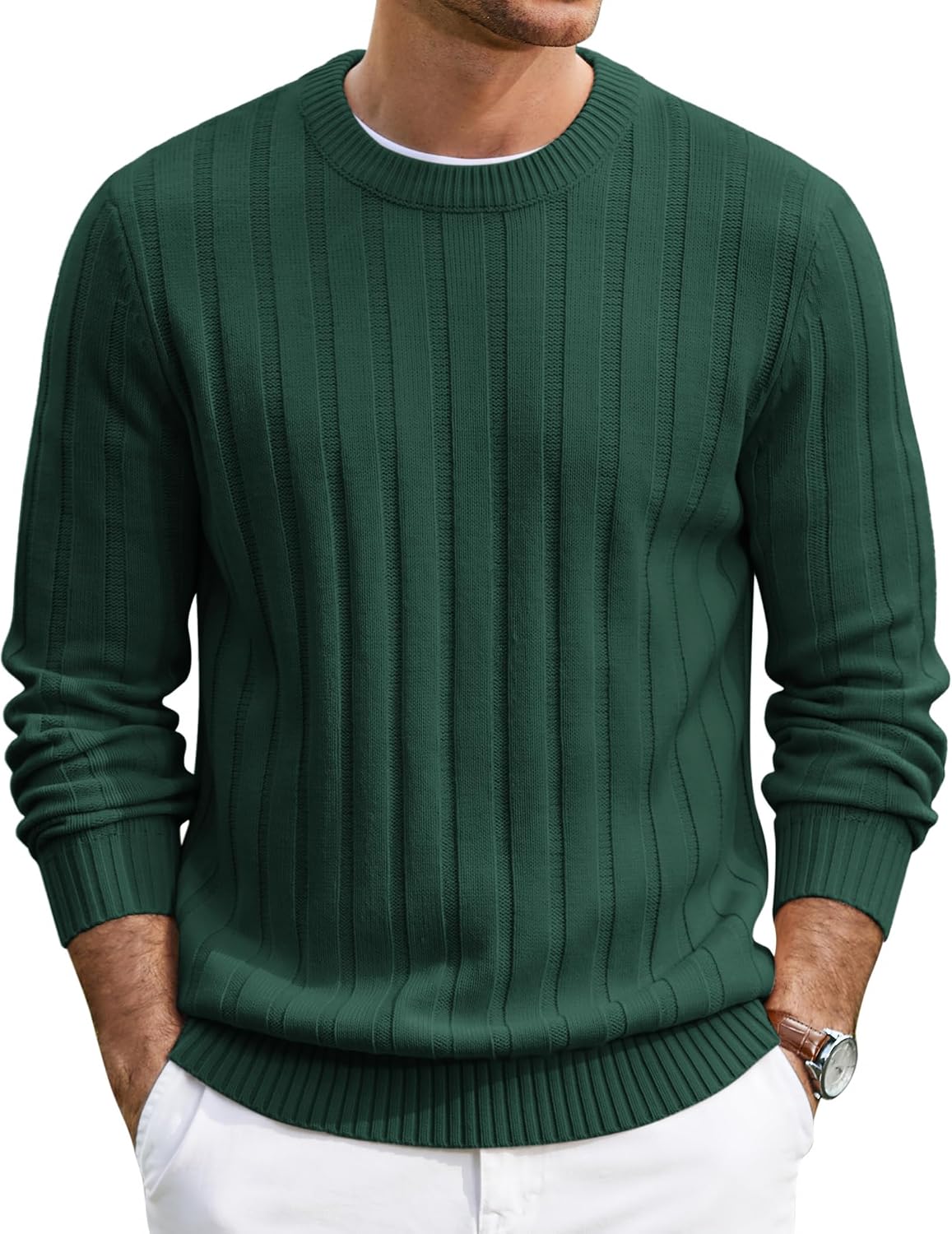 Men's Ribbed Crewneck Pullover Sweater Soft Warm Knit