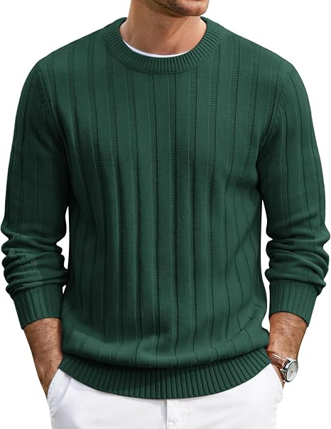 Men's Ribbed Crewneck Pullover Sweater Soft Warm Knit