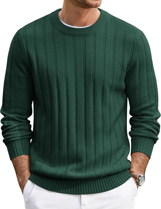 Men's Ribbed Crewneck Pullover Sweater Soft Warm Knit