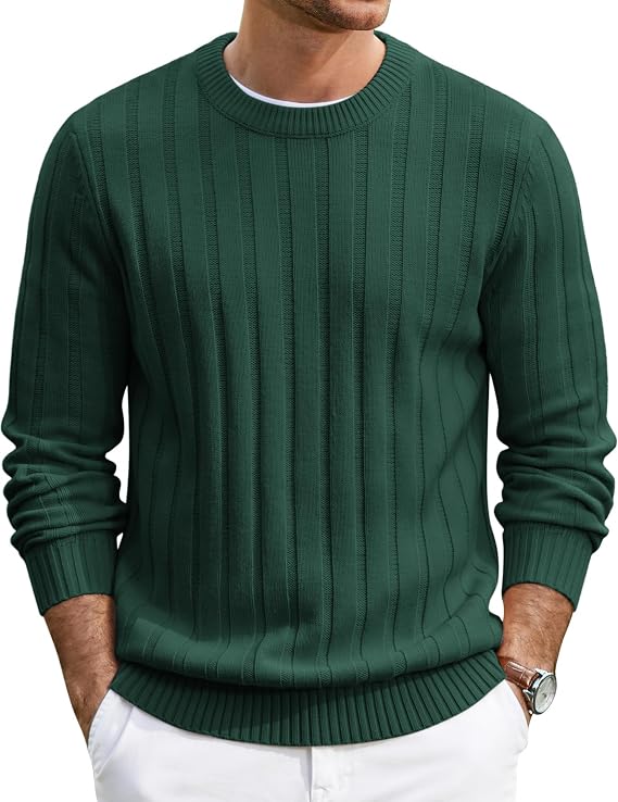 Men's Ribbed Crewneck Pullover Sweater Soft Warm Knit