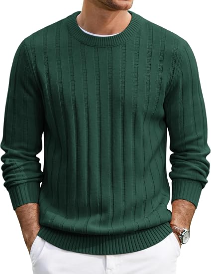 Men's Ribbed Crewneck Pullover Sweater Soft Warm Knit