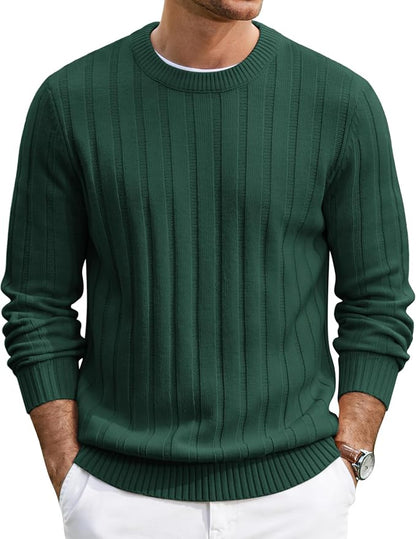 Men's Ribbed Crewneck Pullover Sweater Soft Warm Knit