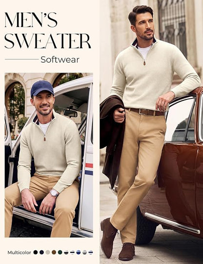 Men's Quarter Zip Pullover Sweater Casual Knit Top